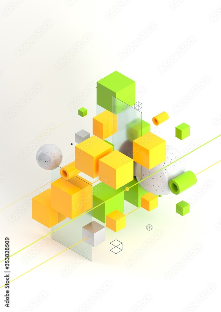 Leinwandbilder abstract 3d render visualization background, template modern composition of geometric shapes in isom