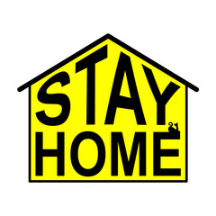 Stay home with cat slogan with house. Stay safe. Let's stay home flat vector icon for apps and websites. 
Stay home quote text, hash tag or hashtag. Coronavirus, COVID-19 protection logo