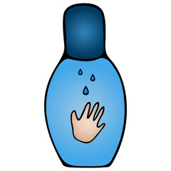 Sanitizer for hand disinfection. Hand washing. Clean palms. Hand hygiene. Vector illustration. Antiseptic in a compact bottle on an isolated background. Protection against infection and bacteria.