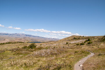 Green meadows in a mountainous hiking area