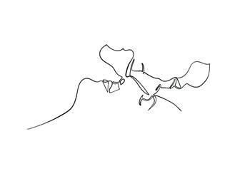 Continuous line drawing of Man and Woman are kissing love and valentine concept.