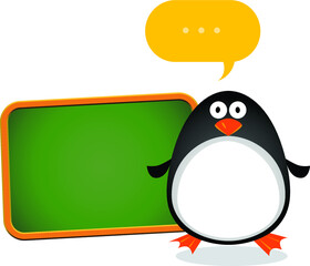 Penguin on lesson. Vector illustration of a cute penguin on lesson or presentation.