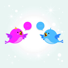 Conversation / Communication. Vector illustration of two little birds communicating with each other.