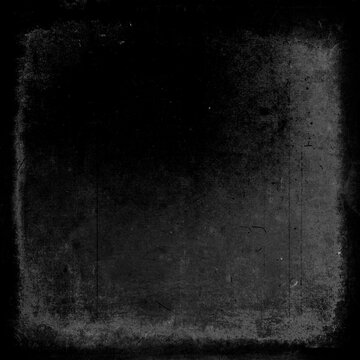 Black grunge scratched background, old film effect, distressed texture with frame