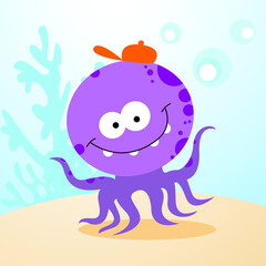 Purple octopus. Vector Illustration.