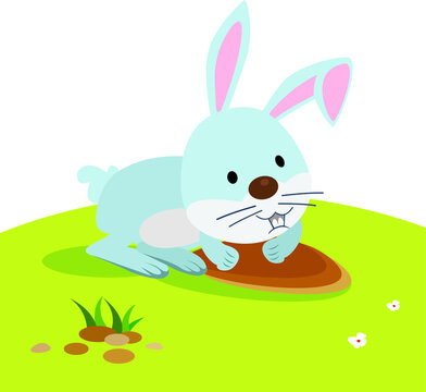 Rabbit digging hole. Vector illustration of a rabbit or bunny digging hole.