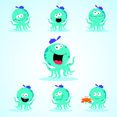Humorous octopus. Vector illustration of octopus in funny expression.