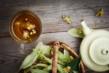 Fototapeta na wymiar fresh homemade linden tea in a tea cup