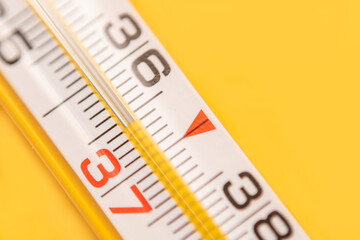 the scale of the thermometer closeup