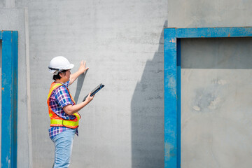 Obraz na płótnie Canvas Woman construction engineer at construction site
