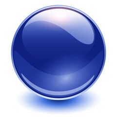 Glass sphere blue, vector shiny ball.
