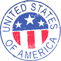 Postal grunge stamp 'United States of America'. White background