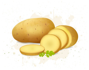 potato vector illustration with potato pieces 