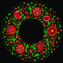 Fototapeta na wymiar Circle frame, wreath made of flowers.