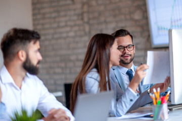 Group of people work in office.