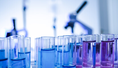 lab supplies glass test tubes, blood test tubes and microscope