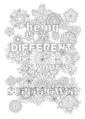 Vector coloring book for adults with inspirational bodypositive quote and mandala flowers in the zentangle style with editable line - 353834363