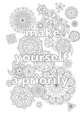Vector coloring book for adults with inspirational quote and mandala flowers in the zentangle style with editable line - 353834708