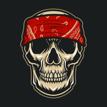 skull head gangster with bandana vector illustration