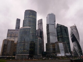 glass skyscrapers in cloudy weather