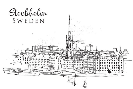 Drawing sketch illustration of Stockholm