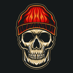 skull head wearing skullcap gangster design vector