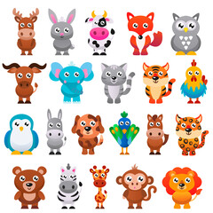 Cute cartoon animals collection. Vector illustration.