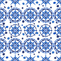 Batik. Seamless textile pattern. Indigo blue. Vector illustration for web design or print.