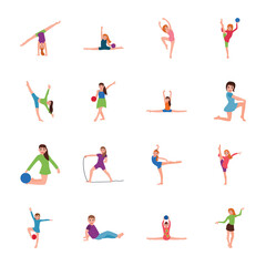 Fototapeta na wymiar Gymnastic Poses Flat Icons Pack 