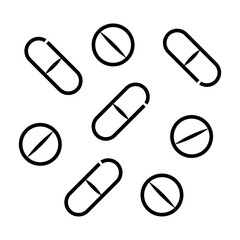 cure pills, aspirin, antibiotics and painkiller drugs icon