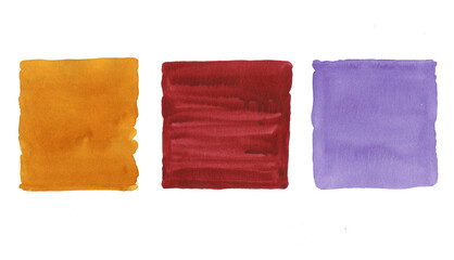 Watercolor Background of red and purple orange, square shape,hand painting on paper, on white background.
