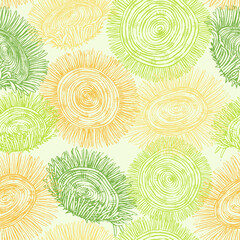 Abstract hand drawn vector seamless pattern. Stylized sunflowers wallpaper. Decorative floral background in vintage, boho style. Colorful outline design for wrapping paper, prints, fabric, textile.