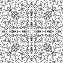 Fototapeta premium Black floral mandala with small and middle decor on white background. Seamless abstract pattern. Suitable for coloring book pages, textile, packaging, banner, invitation.