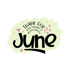 typography of Welcome June text message for congratulation or greeting card, Poster, advertising, banner, and any design.