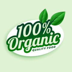 100% organic quality food green sticker or label design