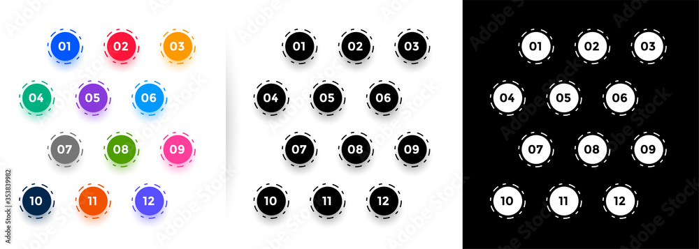 Wall mural circular bullet points numbers from one to twelve