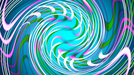 Fototapeta na wymiar Blue background with white green and pink swirly lines