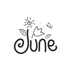 typography of Welcome June text message for congratulation or greeting card, Poster, advertising, banner, and any design.