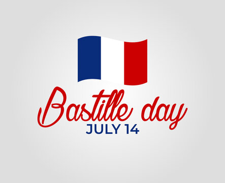 Flat design greeting card for the French National Day, July 14, Bastille Day.