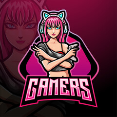 Ladies gamers esport logo mascot design