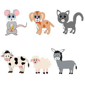Farm animals set , cartoon vector illustration