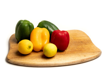 Vegetables Peeper Mushrooms Lemon in white background