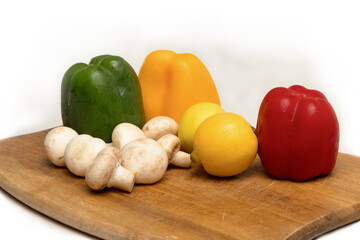 Vegetables Peeper Mushrooms Lemon in white background