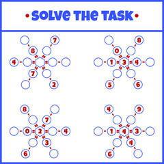 Solve the task. Mathematical puzzle game. Worksheet. Learning mathematics. Tasks for addition for preschool children.