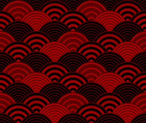 Fototapeta na wymiar Red and black seigaiha luxurious japanese wave pattern.