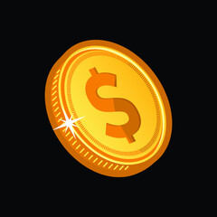gold coins with the image of the dollar sign, Design element for logo, icon, poster, card, banner, emblem, t shirt. Vector illustration
