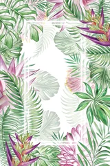Fototapete Rund Tropical cards with exotic flowers with high detail. Illustration. © Svet