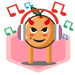 Cute orange fruit cartoon listening to the music no background mascot character vector design