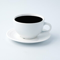 Closeup coffee cup on dark white background with copy space and morning sunlight, black coffee in the morning concept
