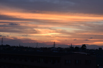 夕焼け、あかね雲、落日、夕日、日没、薄暮